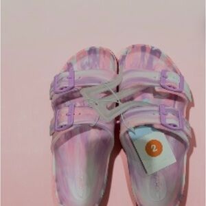 Buy 1 get one 50% off
 Girls Tie-Dye Slide Sandals in Pink and Lavender